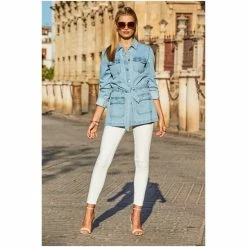 Sosandar Blue Blue Belted Denim Jacket -Sosandar unnamed file 2218