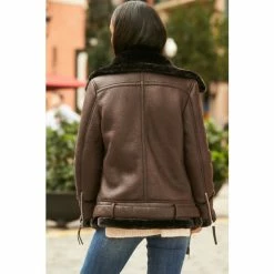 Sosandar Brown Faux Sherling Biker Jacket -Sosandar unnamed file 2228