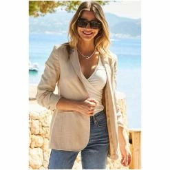 Sosandar Natural Linen Blazer -Sosandar unnamed file 2235