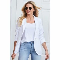 Sosandar White Linen Blazer