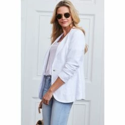 Sosandar White Linen Blazer -Sosandar unnamed file 2238