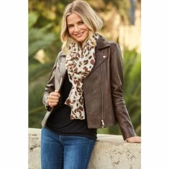 Sosandar Brown Leather Biker Jacket