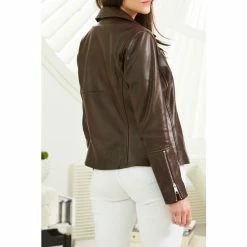 Sosandar Brown Leather Biker Jacket -Sosandar unnamed file 2244