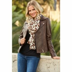 Sosandar Brown Leather Biker Jacket -Sosandar unnamed file 2246