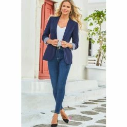 Sosandar Blue Stripe Print Lining Blazer