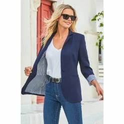 Sosandar Blue Stripe Print Lining Blazer -Sosandar unnamed file 2256