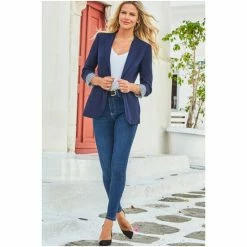 Sosandar Blue Stripe Print Lining Blazer -Sosandar unnamed file 2258