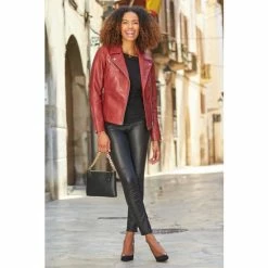 Sosandar Red Leather Biker Jacket