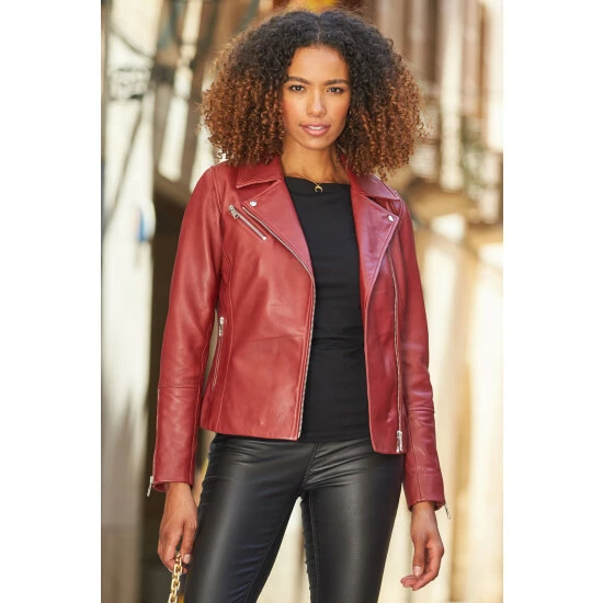 Sosandar Red Leather Biker Jacket 2 Sosandar Red Leather Biker Jacket - Image 2