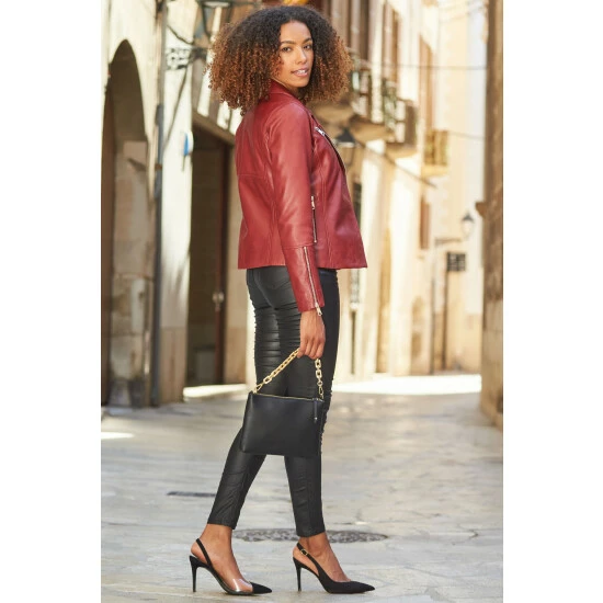 Sosandar Red Leather Biker Jacket 4 Sosandar Red Leather Biker Jacket - Image 4