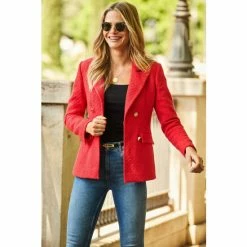 Sosandar Red Boucle Blazer -Sosandar unnamed file 2279