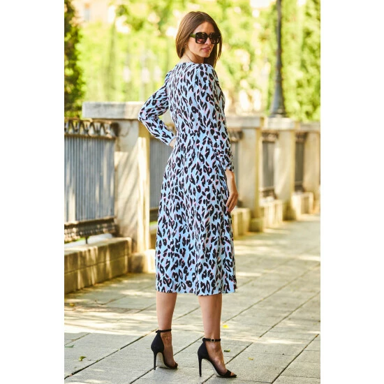 unnamed-file-231.jpg Sosandar Blue Printed Ruched Front Midi Fit And Flare Dress -Sosandar unnamed file 231