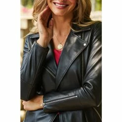 Sosandar Black Longline Leather Biker Jacket -Sosandar unnamed file 2321