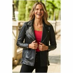 Sosandar Black Longline Leather Biker Jacket -Sosandar unnamed file 2323