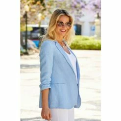 Sosandar Blue Linen Blazer -Sosandar unnamed file 2326