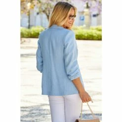 Sosandar Blue Linen Blazer -Sosandar unnamed file 2327