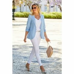 Sosandar Blue Linen Blazer -Sosandar unnamed file 2328