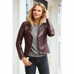 Sosandar Burgandy Red Leather Biker Jacket -Sosandar unnamed file 2332
