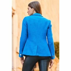 Sosandar Blue Boucle Blazer -Sosandar unnamed file 2337
