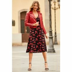 Sosandar Red Leather Biker Jacket -Sosandar unnamed file 2351