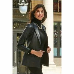 Sosandar Black Luxe Leather Blazer -Sosandar unnamed file 2371