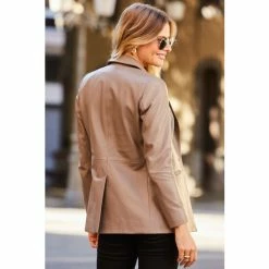 Sosandar Brown Luxe Leather Blazer -Sosandar unnamed file 2374
