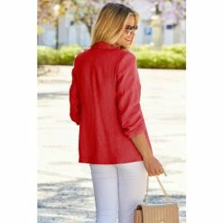 Sosandar Red Linen Blazer -Sosandar unnamed file 2379