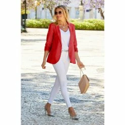 Sosandar Red Linen Blazer -Sosandar unnamed file 2380
