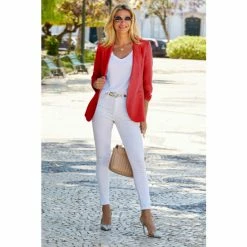 Sosandar Red Linen Blazer -Sosandar unnamed file 2381