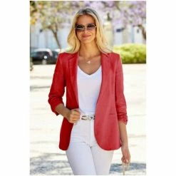 Sosandar Red Linen Blazer -Sosandar unnamed file 2382