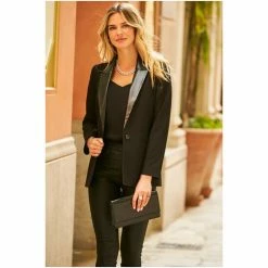 Sosandar Black Blazer With Faux Leather Lapel -Sosandar unnamed file 2391