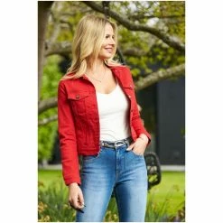 Sosandar Red Denim Jacket -Sosandar unnamed file 2407