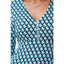 Sosandar Neutral Zip Neck Fit And Flare Dress -Sosandar unnamed file 242