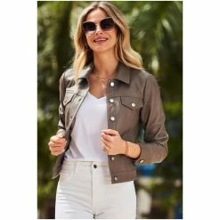 Sosandar Brown Pocket Detail Luxe Leather Jacket -Sosandar unnamed file 2423