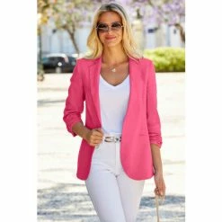 Sosandar Pink Ruched Sleeve Linen Blazer