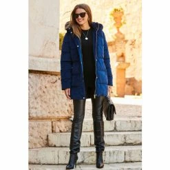 Sosandar Blue Velvet Padded Jacket