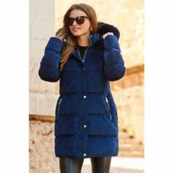 Sosandar Blue Velvet Padded Jacket -Sosandar unnamed file 2443
