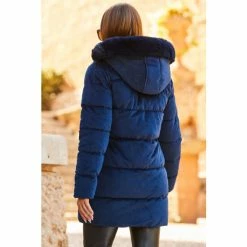 Sosandar Blue Velvet Padded Jacket -Sosandar unnamed file 2444