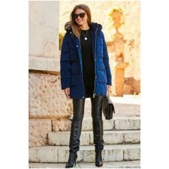 Sosandar Blue Velvet Padded Jacket -Sosandar unnamed file 2446