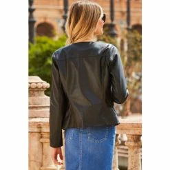 Sosandar Black Revere Collar Leather Biker Jacket -Sosandar unnamed file 2461