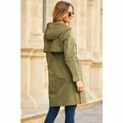 Sosandar Green Parka Jacket With Drawstring Waist & Gold Detail -Sosandar unnamed file 2472