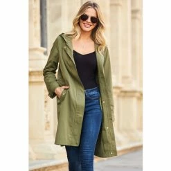 Sosandar Green Parka Jacket With Drawstring Waist & Gold Detail -Sosandar unnamed file 2473