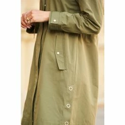 Sosandar Green Parka Jacket With Drawstring Waist & Gold Detail -Sosandar unnamed file 2474