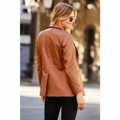Sosandar Tan Leather Blazer -Sosandar unnamed file 2478