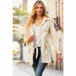 Sosandar Cream Hooded Parka Jacket With Gold Detail