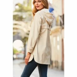 Sosandar Cream Hooded Parka Jacket With Gold Detail -Sosandar unnamed file 2488