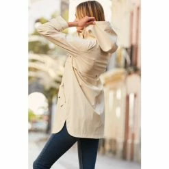 Sosandar Cream Hooded Parka Jacket With Gold Detail -Sosandar unnamed file 2489