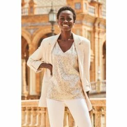 Sosandar Cream Marl Tab Sleeve Ponte Blazer