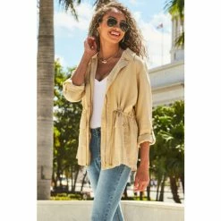 Sosandar Neutral Drawstring Waist Cargo Jacket