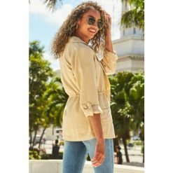 Sosandar Neutral Drawstring Waist Cargo Jacket -Sosandar unnamed file 2499